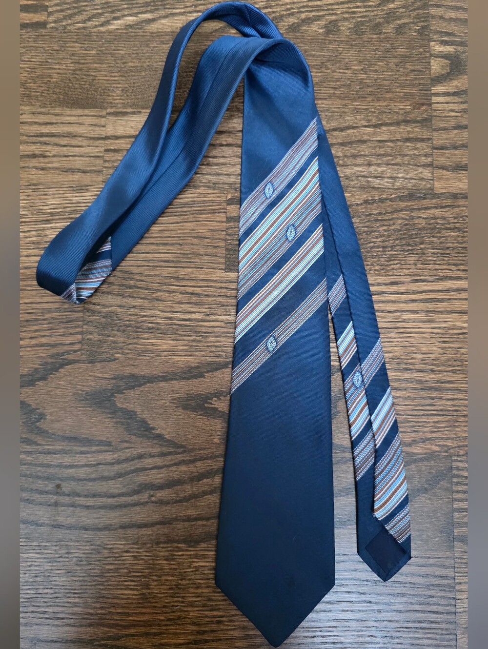 Vermillon Made in Japan Men’s Necktie Navy Blue Striped Pattern Tie